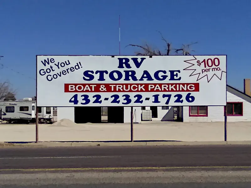 The front sign at Odessa Texas RV & Boat Storage, 317 S FM 1936